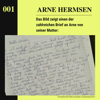 Handgeschriebener Brief von Arne Hermsens Mutter an ihren vermissten Sohn.
