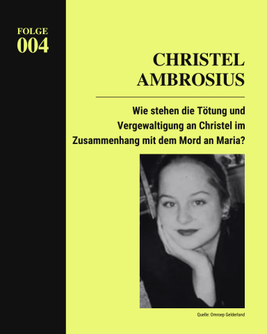 Grafik über Christel Ambrosius mit Bild von ihr und der Frage, wie ihr Mord und die Tötung von Maria zusammenhängen.
