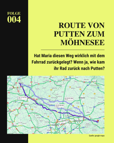 Grafik über die Route von Putten zum Möhnesee mit einem Bild von einem Kartenausschnitt.