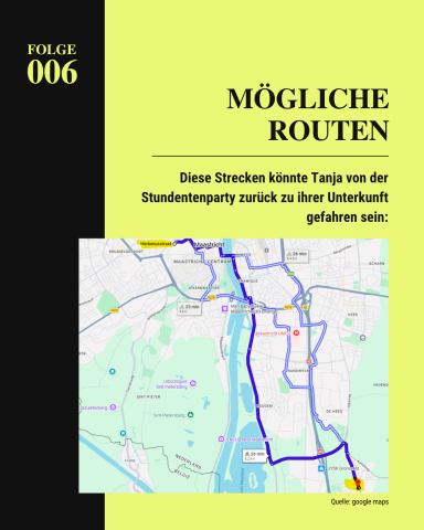Grafik mit möglichen Fahrrad-Routen, die Tanja gefahren sein könnte.