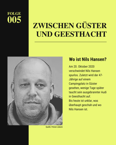 Grafik mit Fahndungsbild von Nils Hansen und kurzer Fallbeschreibung