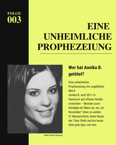 Wer hat Annika B. getötet? Das Bild zeigt Annika und einen kurzen Teasertext über ihren Fall.